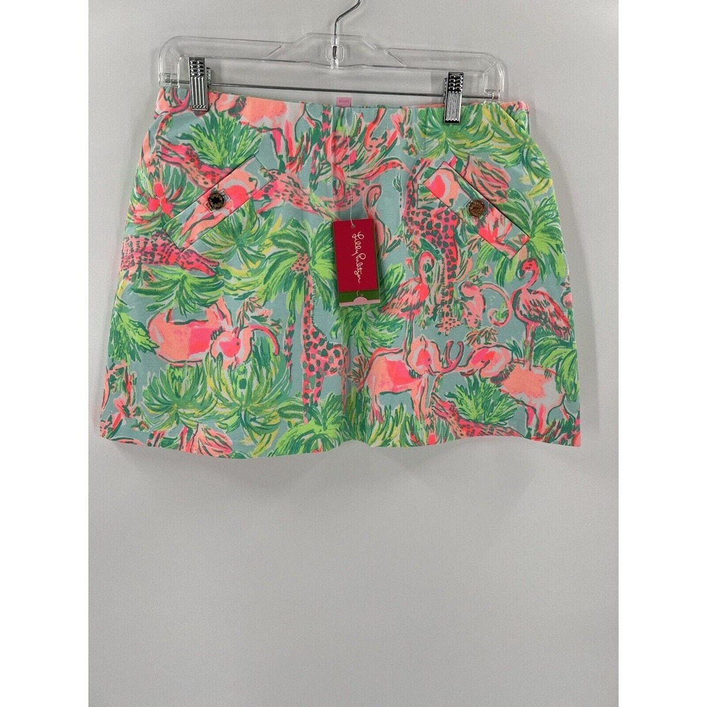 Lilly Pulitzer Neon Coral & Mint Tropical Print Midi Skirt